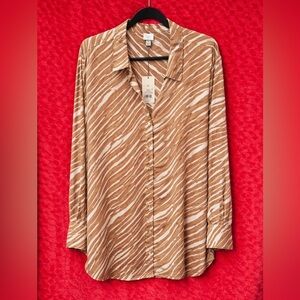 A New Day Tan and White Zebra Print Shirt NWT